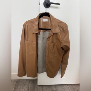 Aritzia camel faux leather shirt jacket